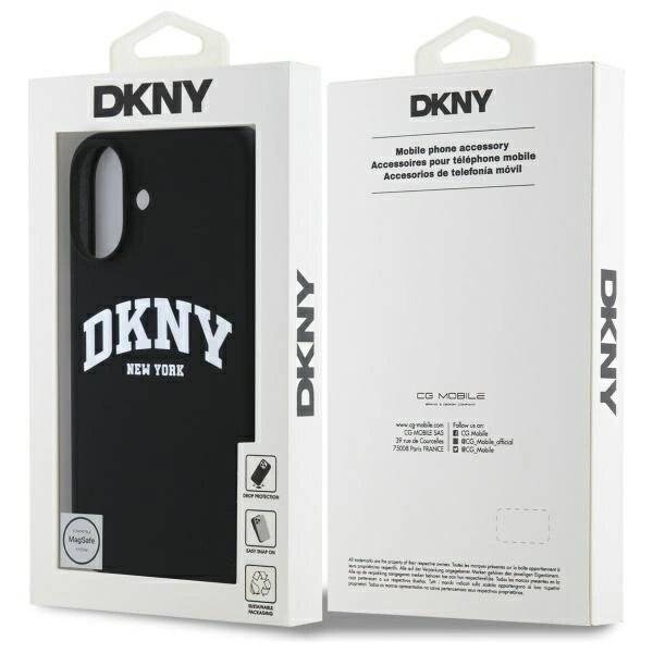 DKNY Silikon-MagSafe-Hülle weißem bedrucktem Logo iPhone 16 – Schwarz