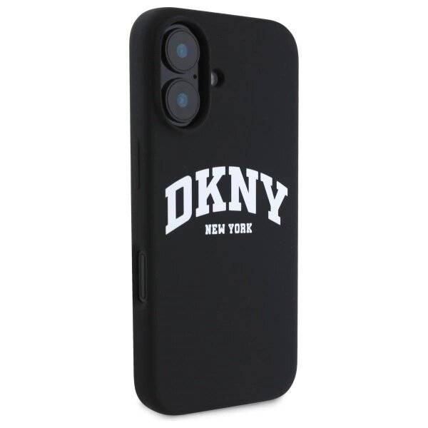 DKNY Silikon-MagSafe-Hülle weißem bedrucktem Logo iPhone 16 – Schwarz