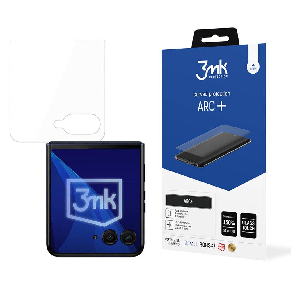 Ein Telefon mit blauem Gehäuse, das auf dem Bildschirm „3mk