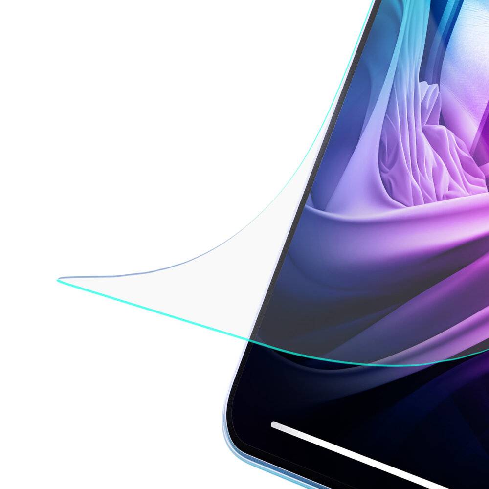 Ein Nahaufnahme eines Smartphone-Bildschirms mit an den Kanten gekrümmten Rändern, auf dem farbenfrohe, abstrakte Wellenmuster und Spiegelungen angezeigt werden.