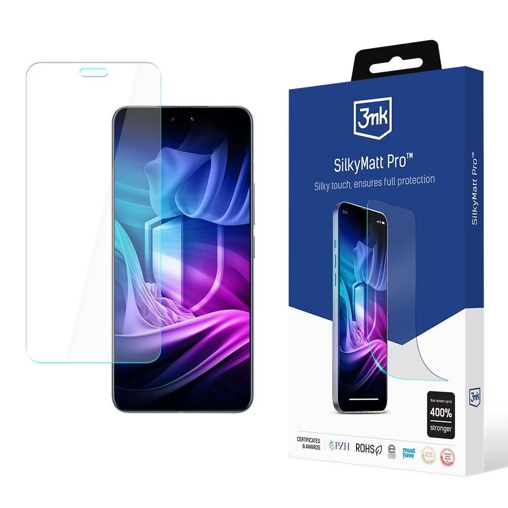 Displayschutzfolie Produktverpackung für den '3mk SilkyMatt Pro' mit Bild eines Smartphones, das einen farbenfrohen Bildschirm anzeigt.