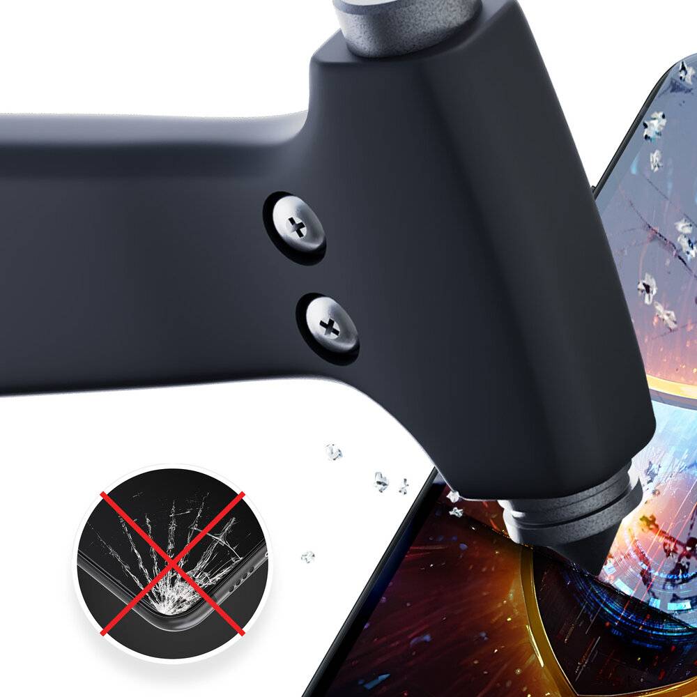 Magnetische Handyhalterung sichert das Smartphone gegen Stöße; das Bild zeigt die Griffigkeit der Halterung am Telefon und eine Vergrößerung des Telefons ohne Halterung, das herunter fällt.