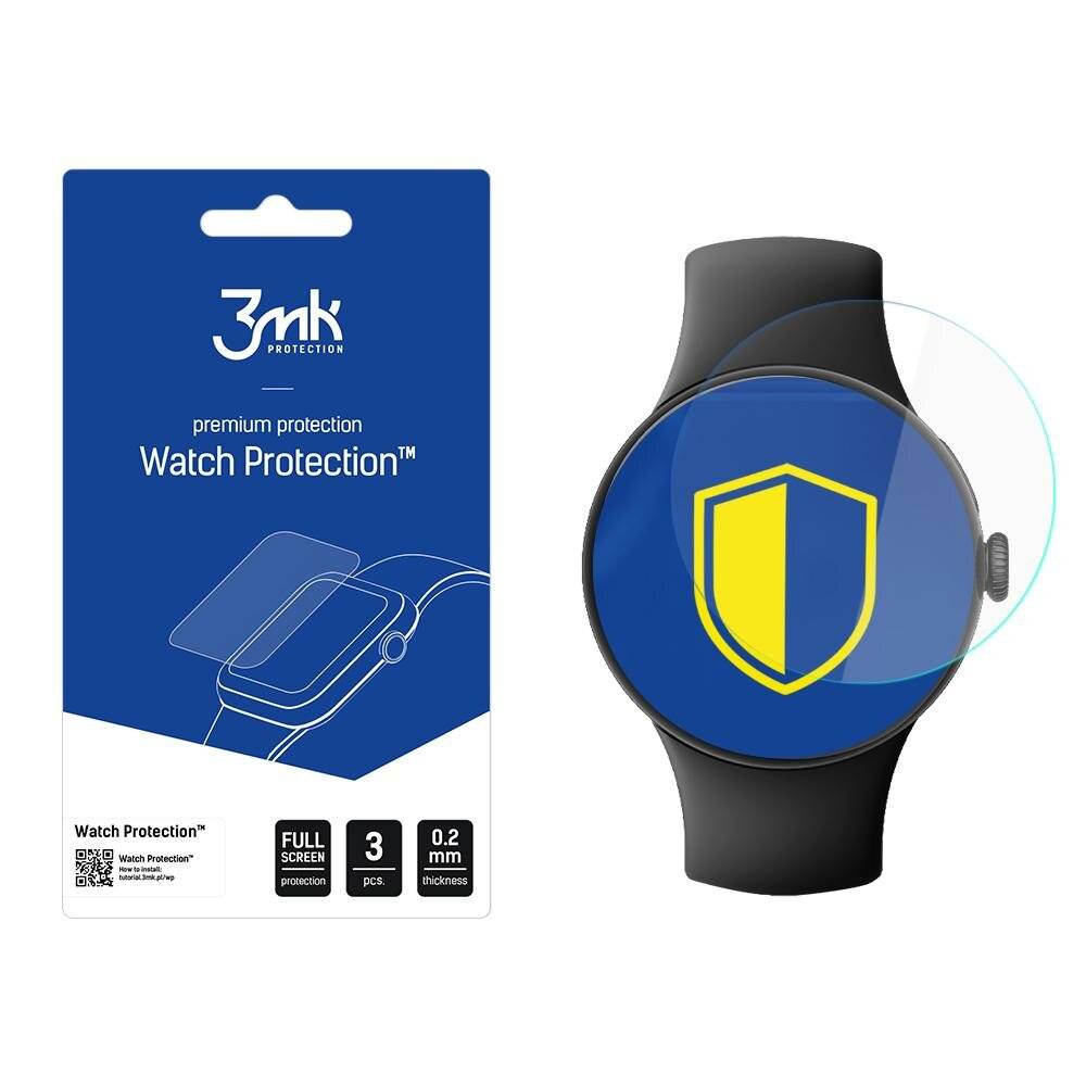 Verpackung eines Displayschutzes für die Uhr neben einer Smartwatch mit Schildsymbol. Enthält Text „Premium-Schutz Watch Protection™