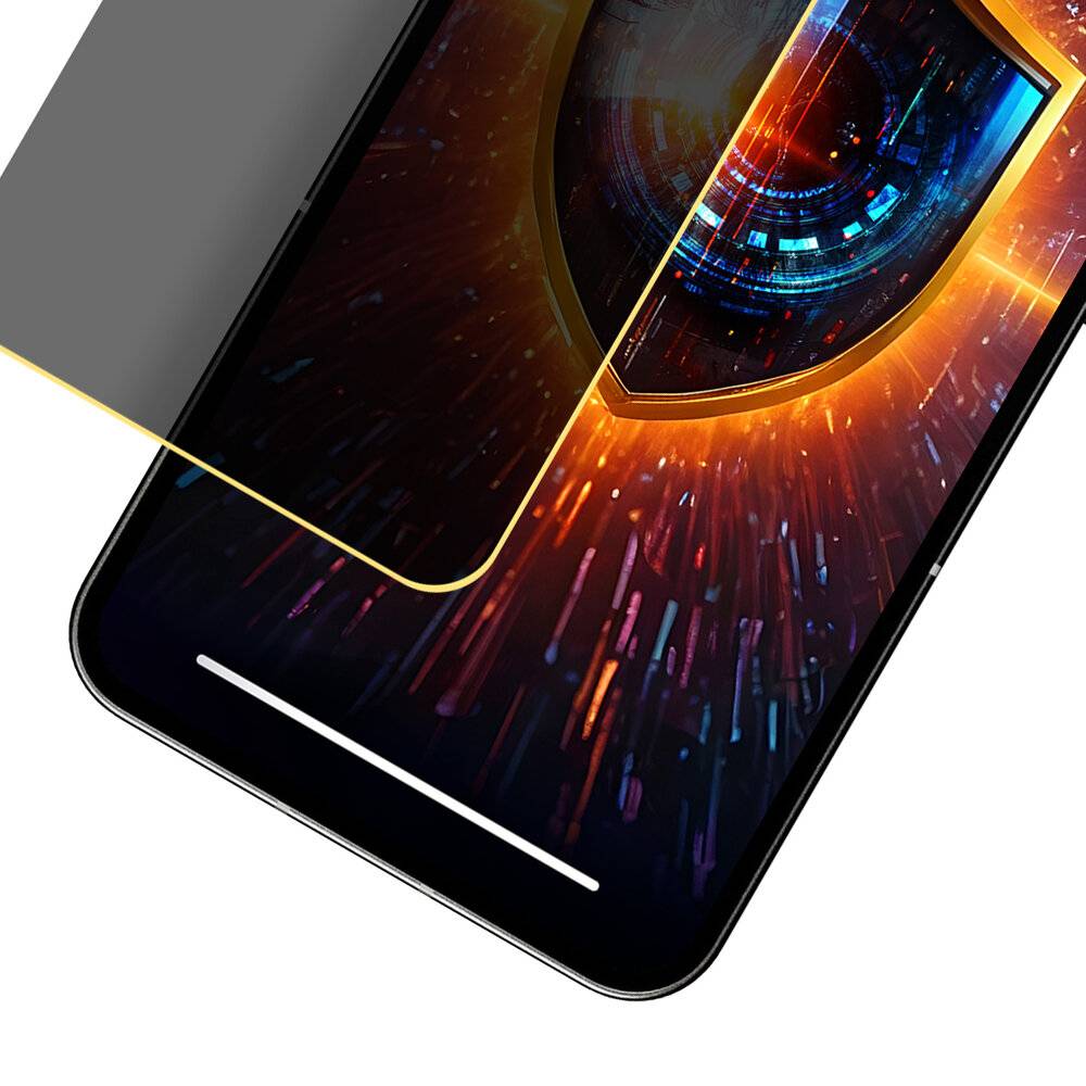 Ein Smartphone mit einem digitalen Schildsymbol auf dem Bildschirm, das Cybersicherheitsschutz mit hellen, dynamischen digitalen Mustern vermittelt.