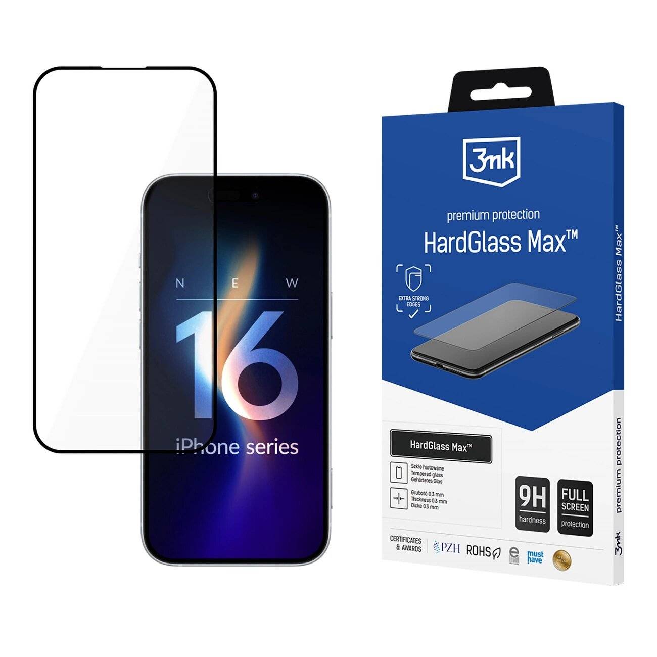 3mk HardGlass Max Schwarzes gehärtetes Glas iPhone 16 Pro