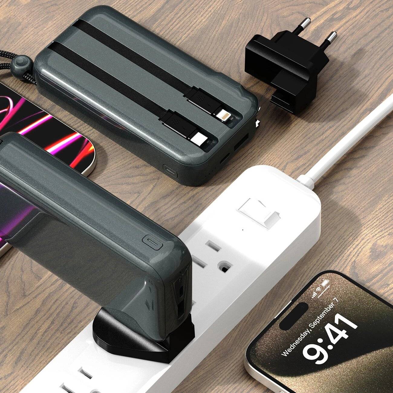 Dudao K25 2in1 10000 mAh Powerbank-Ladegerät 3 Steckern – Grau