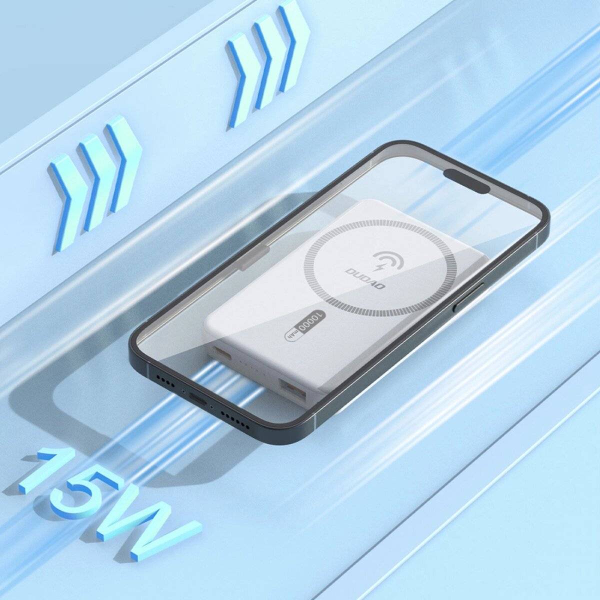 Ein Smartphone, das drahtlos auf einer Ladepatte mit der Aufschrift 