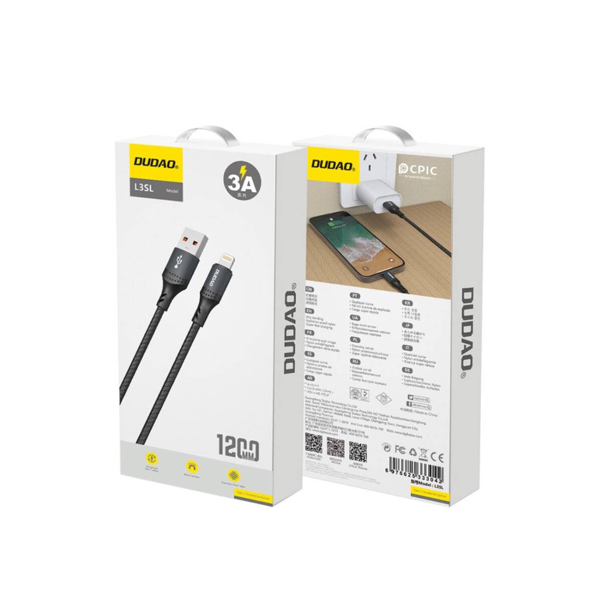 Dudao 3A 30W L3SL USB-A - Lightning Kabel geflochten 1,2 m Schwarz