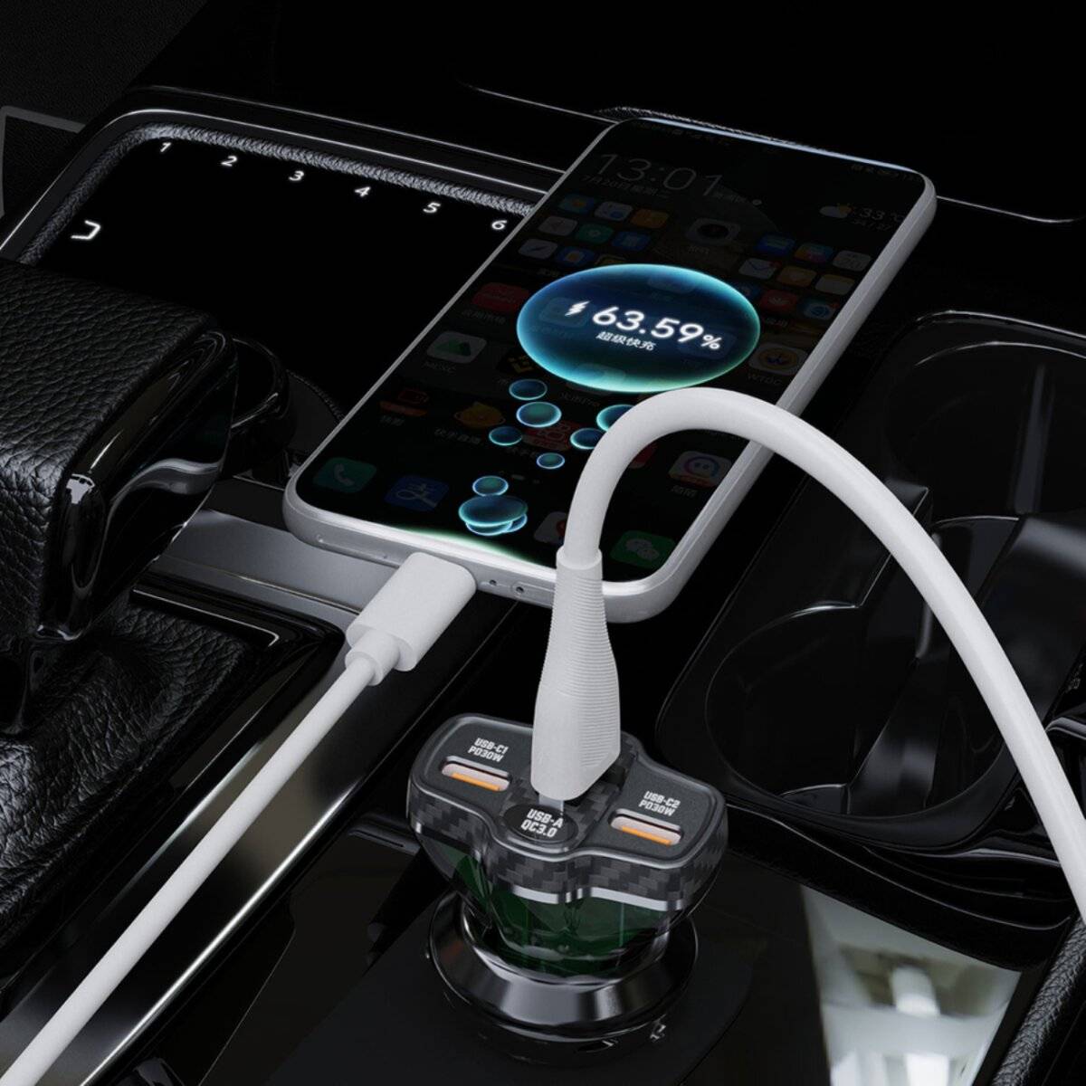 Dudao R78 78W USB-C PD / 2xUSB-A QC Autoladegerät – Schwarz