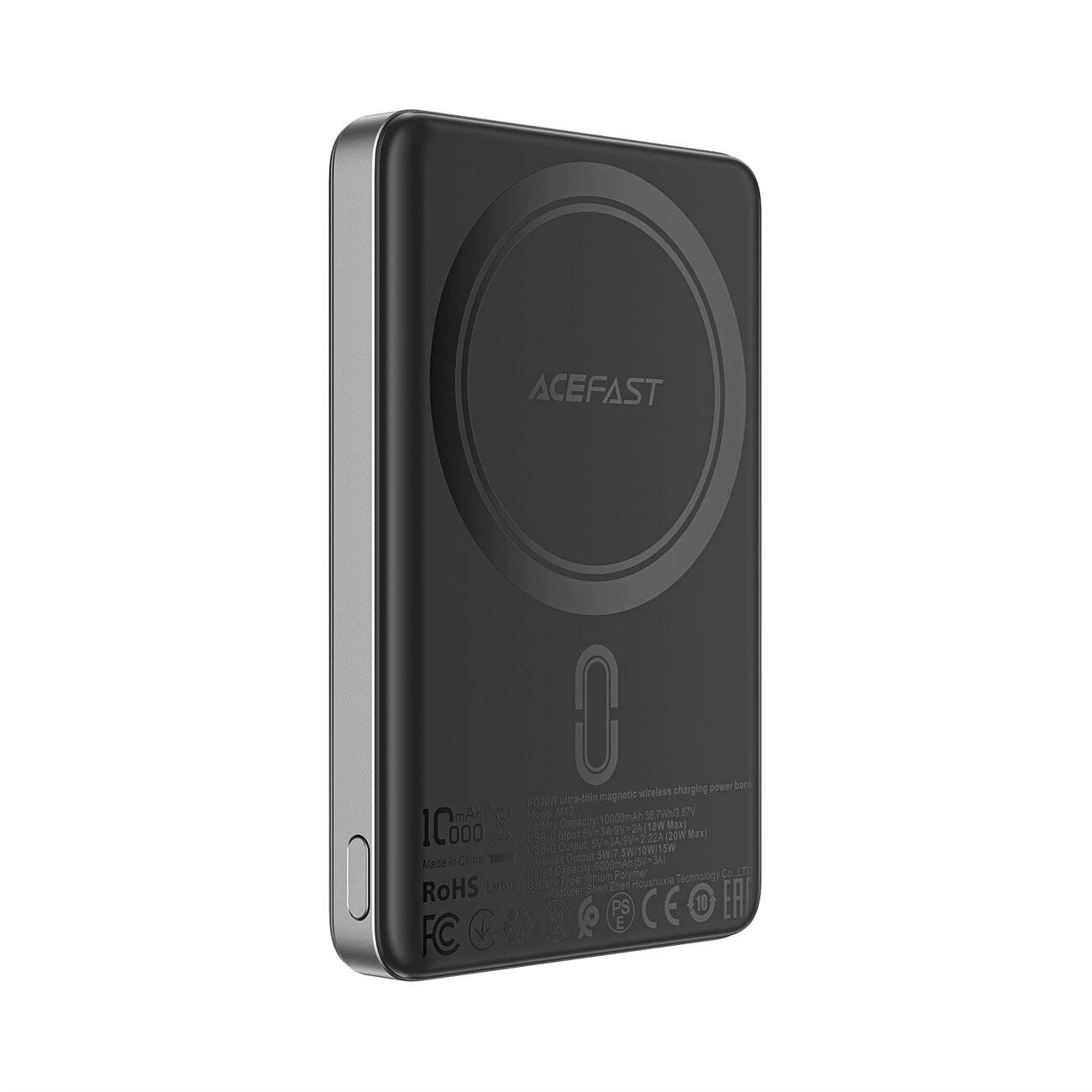 Acefast M12-10000 PD20W Powerbank Ultra-Slim, MagSafe-kompatibel – Schwarz