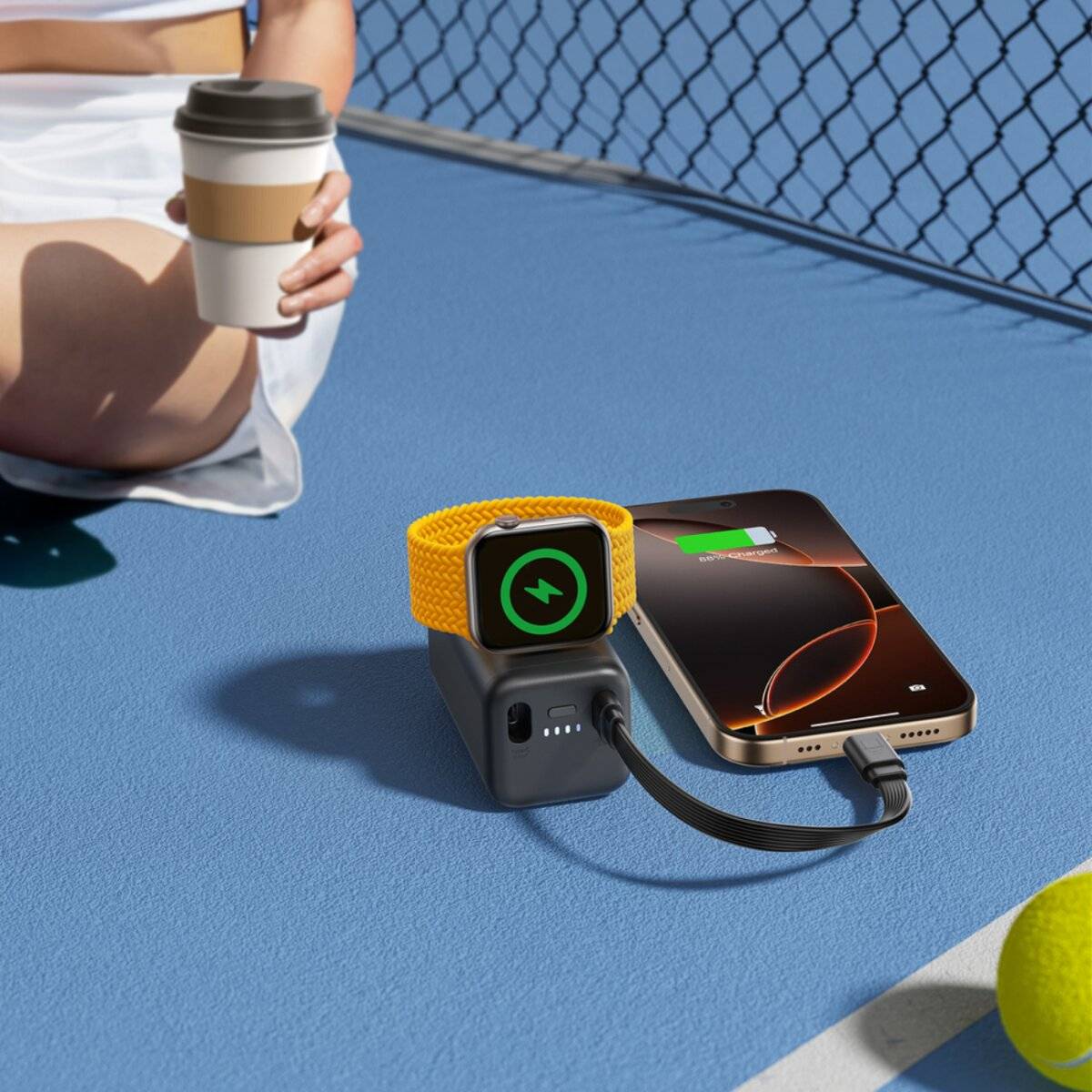 Joyroom JR-W13 5000 mAh Wireless Power Bank für Apple Watch + USB-C und Lightning – Schwarz