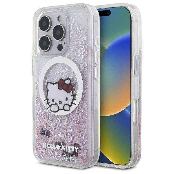 Hello Kitty Liquid Glitter Sweet Bows MagSafe Hülle iPhone 16 Pro – Weiß