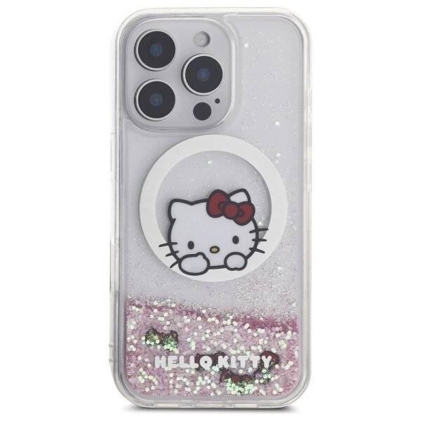 Hello Kitty Liquid Glitter Sweet Bows MagSafe Hülle iPhone 16 Pro – Weiß