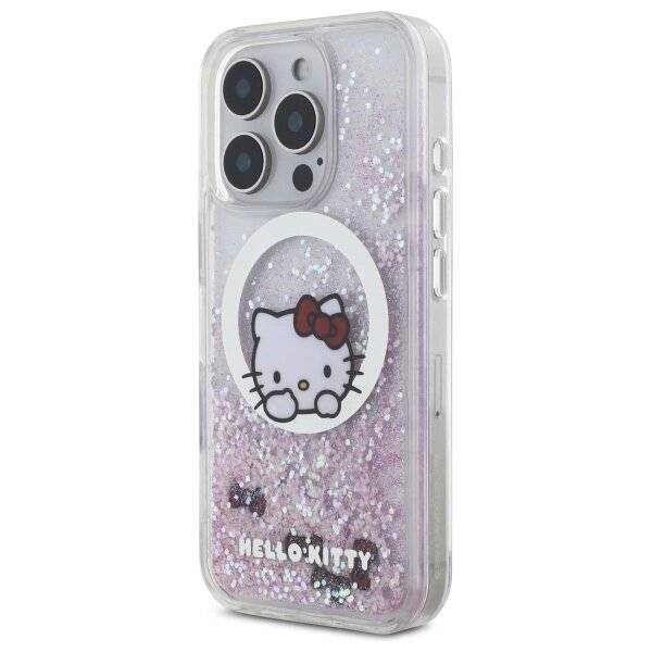 Hello Kitty Liquid Glitter Sweet Bows MagSafe Hülle iPhone 16 Pro – Weiß