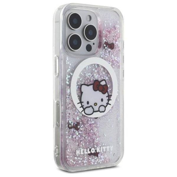 Hello Kitty Liquid Glitter Sweet Bows MagSafe Hülle iPhone 16 Pro – Weiß