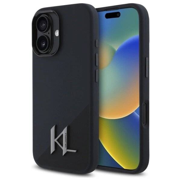 Karl Lagerfeld Silikon Shadow Metal Initial MagSafe Hülle iPhone 16 – Schwarz