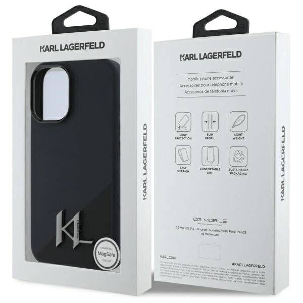 Karl Lagerfeld Silikon Shadow Metal Initial MagSafe Hülle iPhone 16 – Schwarz