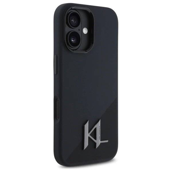 Karl Lagerfeld Silikon Shadow Metal Initial MagSafe Hülle iPhone 16 – Schwarz