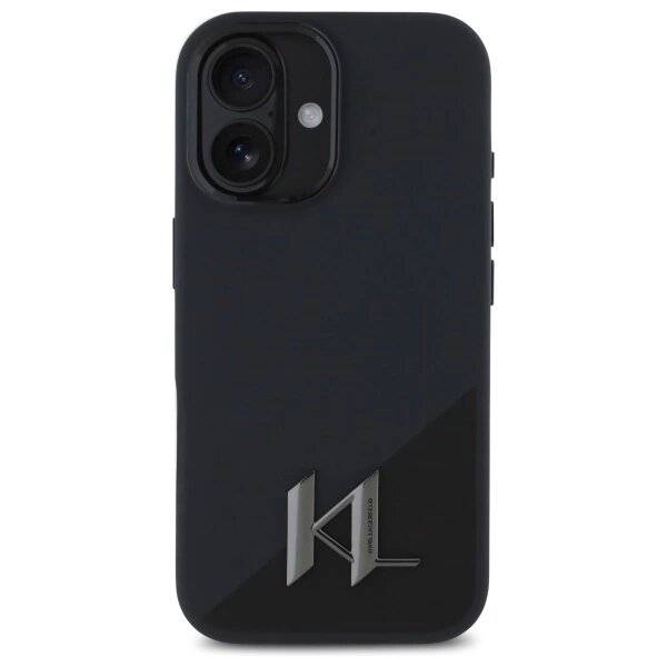 Karl Lagerfeld Silikon Shadow Metal Initial MagSafe Hülle iPhone 16 – Schwarz