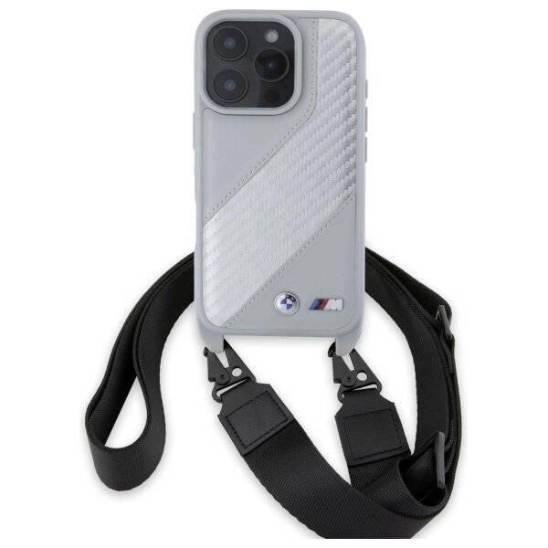 BMW M Edition Carbon Stripe & Strap Hülle iPhone 16 Pro – Grau