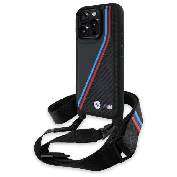 BMW M Edition Carbon Tricolor Lines & Strap Hülle iPhone 16 Pro – Schwarz