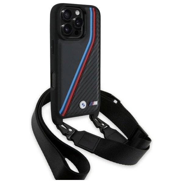 BMW M Edition Carbon Tricolor Lines & Strap Hülle iPhone 16 Pro Max – Schwarz