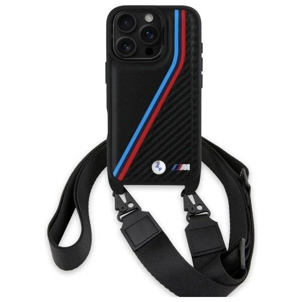 BMW M Edition Carbon Tricolor Lines & Strap Hülle iPhone 16 Pro – Schwarz