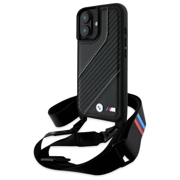 BMW M Edition Carbon Stripe & Strap Hülle iPhone 16 Plus – Schwarz