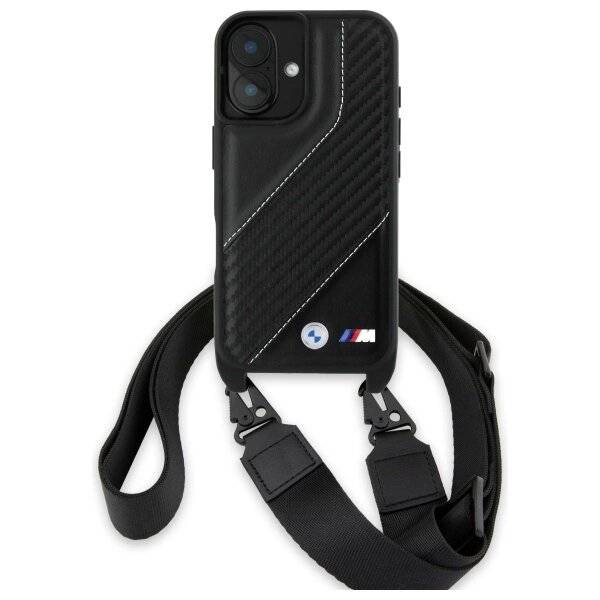 BMW M Edition Carbon Stripe & Strap Hülle iPhone 16 Plus – Schwarz