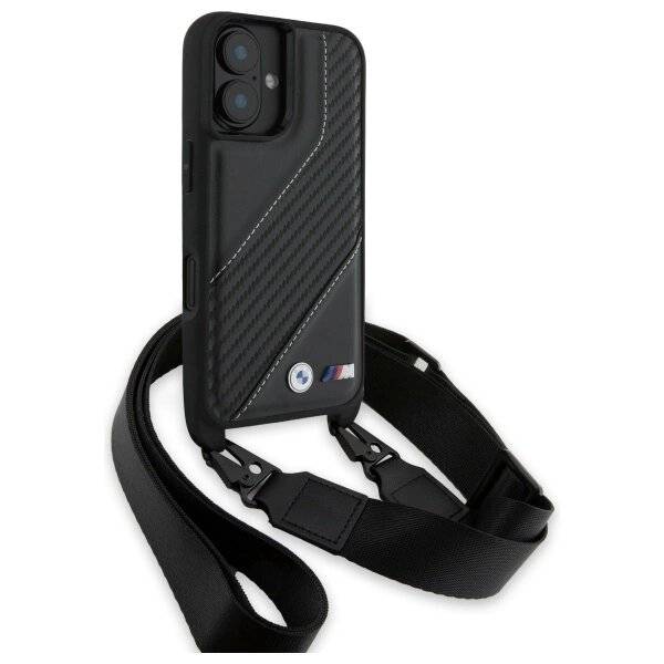 BMW M Edition Carbon Stripe & Strap Hülle iPhone 16 Plus – Schwarz