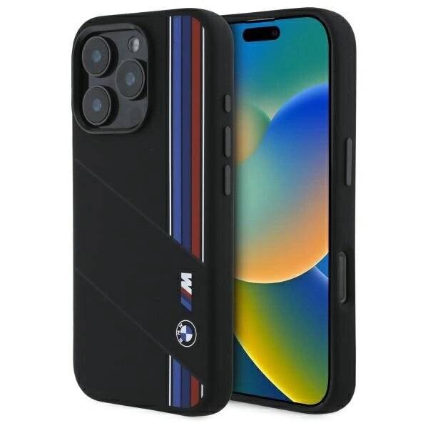 BMW Silikon Cut Tricolor Lines MagSafe Hülle iPhone 16 Pro – Schwarz