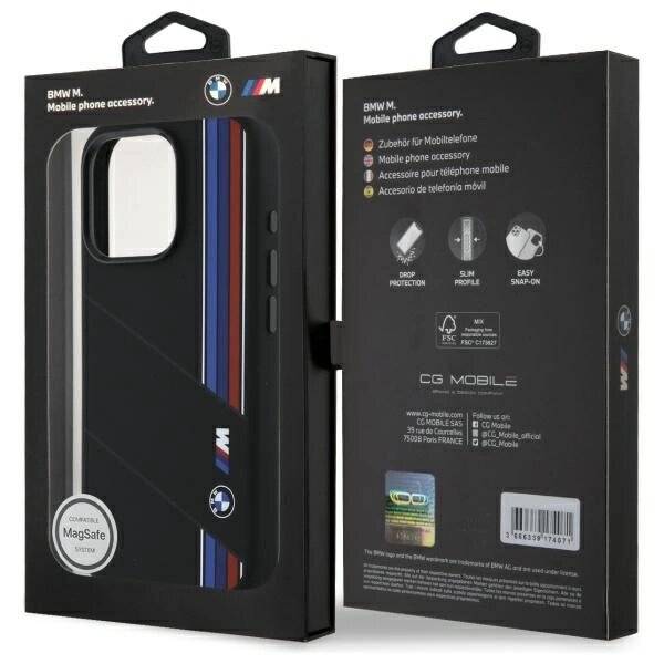 BMW Silikon Cut Tricolor Lines MagSafe Hülle iPhone 16 Pro – Schwarz