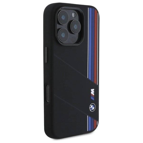 BMW Silikon Cut Tricolor Lines MagSafe Hülle iPhone 16 Pro – Schwarz