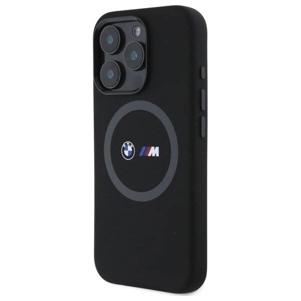BMW M MagSafe Silikonhülle bedrucktem Ring iPhone 16 Pro Max – Schwarz