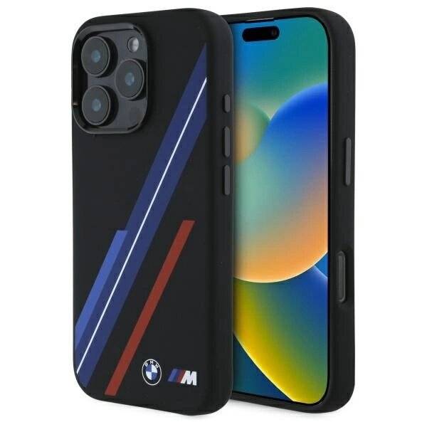 BMW Silikon Random Lines MagSafe Hülle iPhone 16 Pro – Schwarz