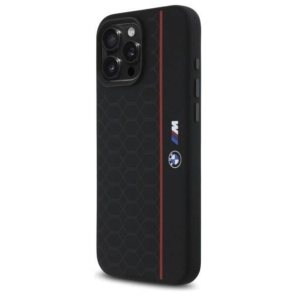 BMW Silikon Hexagon Red Line MagSafe Hülle iPhone 16 Pro Max - Schwarz