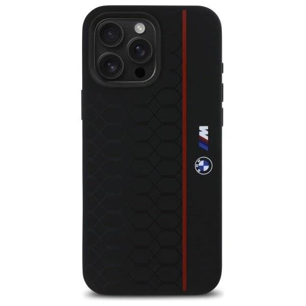 BMW Silikon Hexagon Red Line MagSafe Hülle iPhone 16 Pro Max - Schwarz