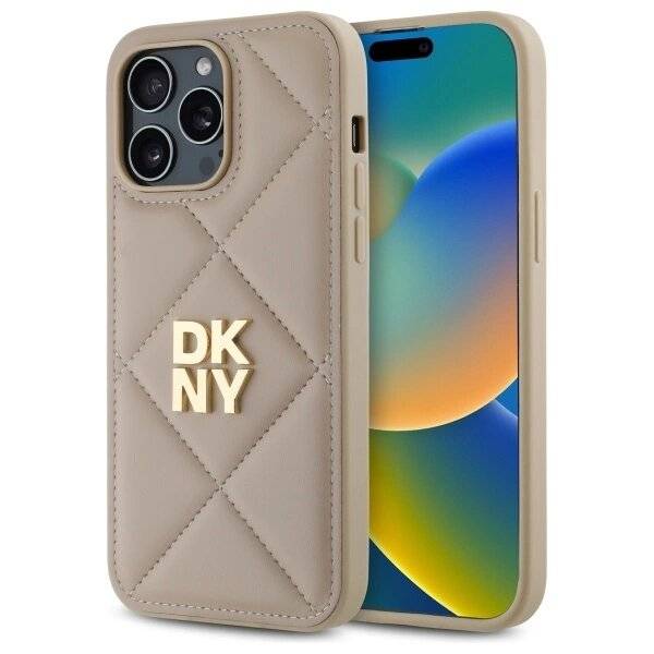 DKNY Quilted Stack Logo Hülle iPhone 14 Pro – Beige
