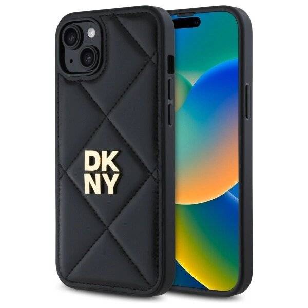 DKNY Quilted Stack Logo Hülle iPhone 15 Plus – Schwarz