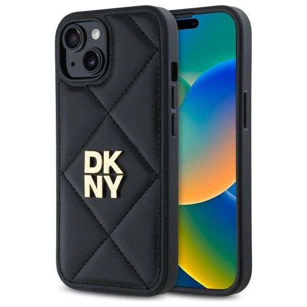 DKNY Quilted Stack Logo Hülle iPhone 15 – Schwarz