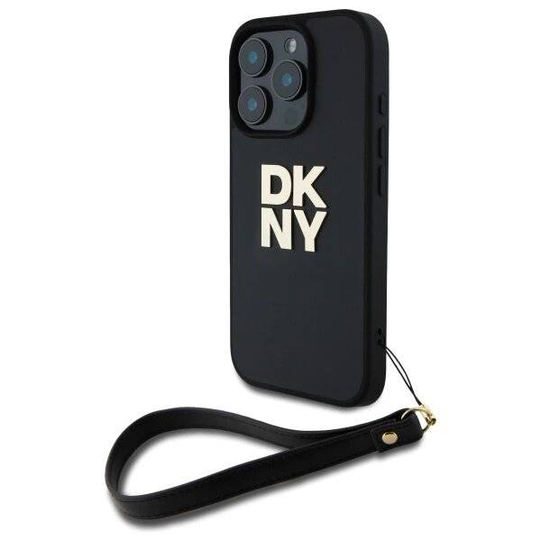 DKNY Wrist Strap Stock Logo Hülle iPhone 16 Pro Max – Schwarz