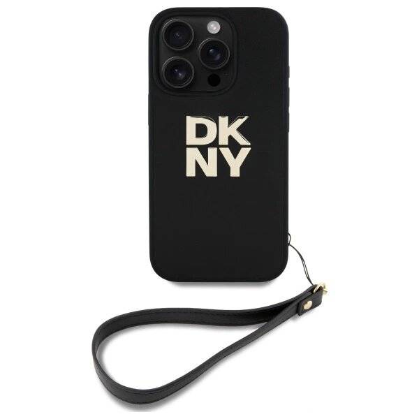 DKNY Wrist Strap Stock Logo Hülle iPhone 16 Pro – Schwarz