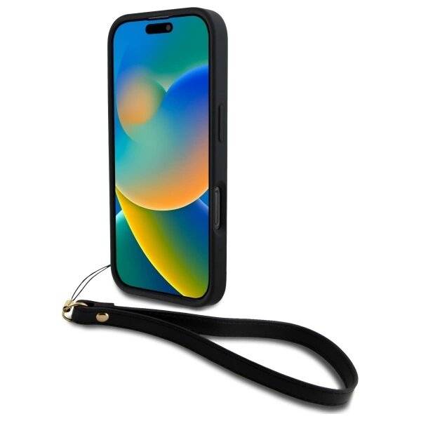 DKNY Wrist Strap Stock Logo Hülle iPhone 16 Pro Max – Schwarz