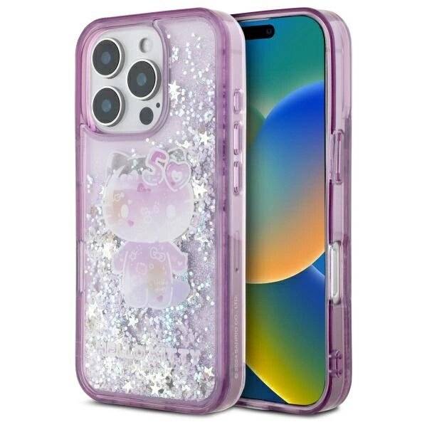 Hello Kitty Liquid Glitter 50TH Anniversary Party Hülle iPhone 16 Pro – Lila