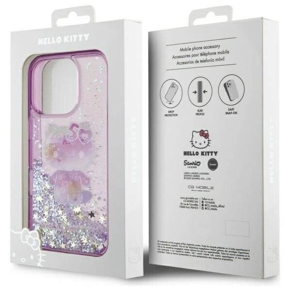 Hello Kitty Liquid Glitter 50TH Anniversary Party Hülle iPhone 16 Pro – Lila