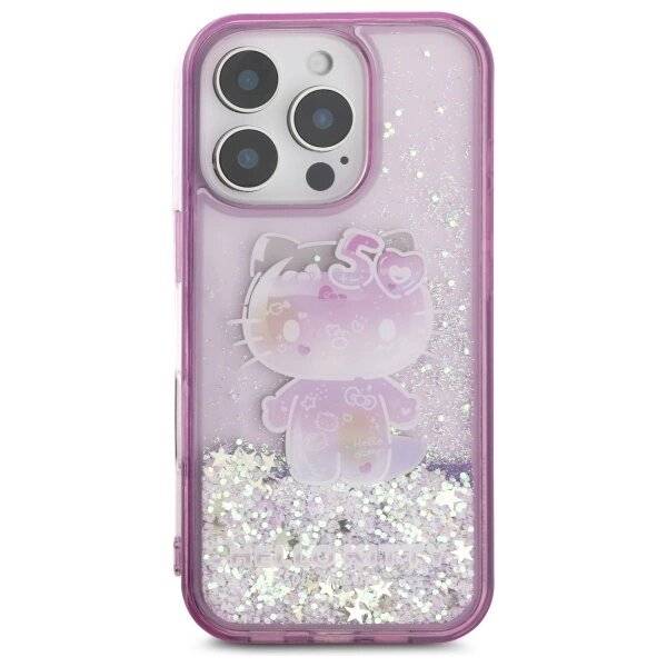 Hello Kitty Liquid Glitter 50TH Anniversary Party Hülle iPhone 16 Pro – Lila