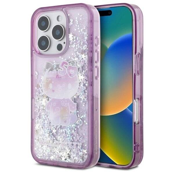 Hello Kitty Liquid Glitter 50TH Anniversary Party-Hülle iPhone 16 Pro Max – Lila