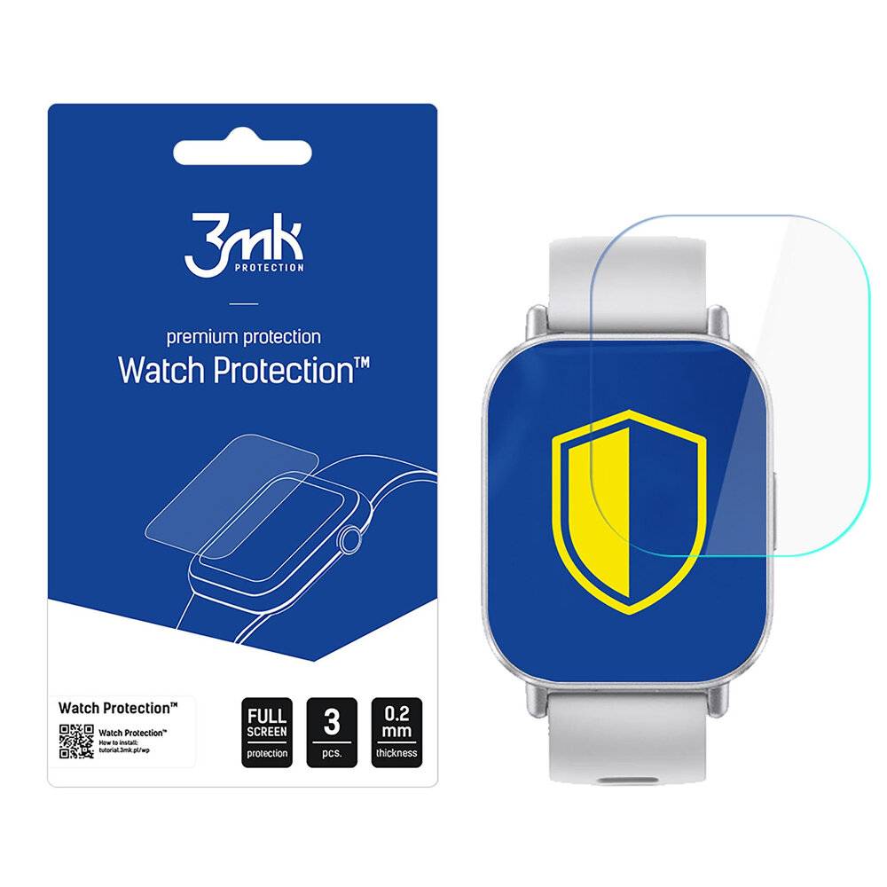 Eine Smartwatch mit einem Schild-Symbol auf dem Bildschirm wird neben einer Verpackung einer 
