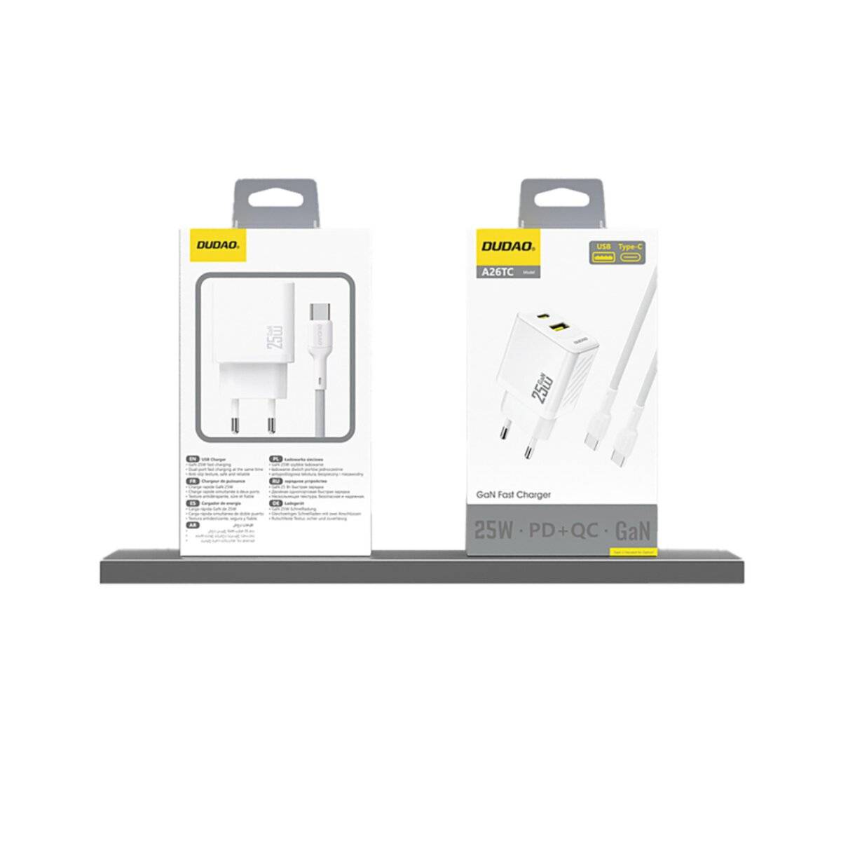 Dudao A26T GaN Ladegerät 25 W, USB-A & USB-C, Power Delivery & Quick Charge, Weiß
