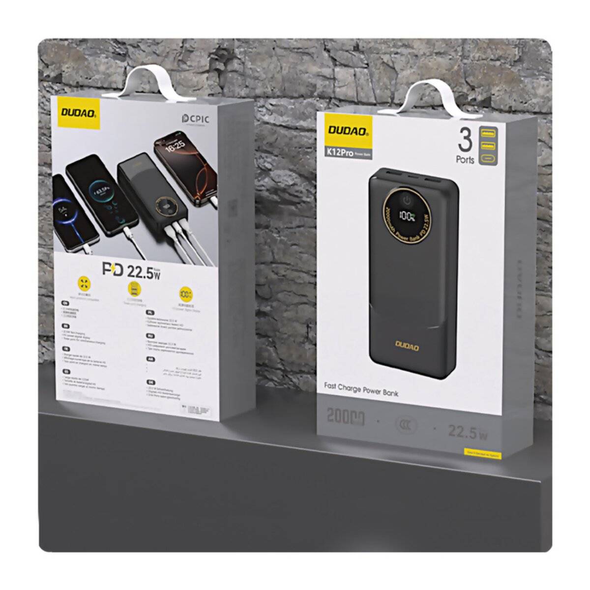 Dudao K12Pro Powerbank 20000 mAh, 22,5 W PD, USB-A & USB-C, Schwarz